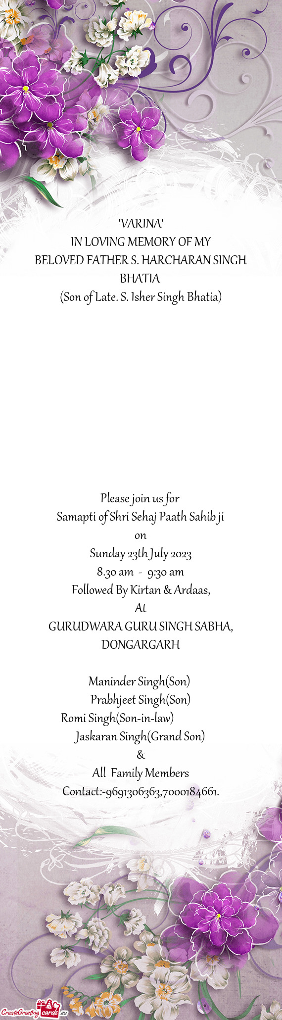 Samapti of Shri Sehaj Paath Sahib ji