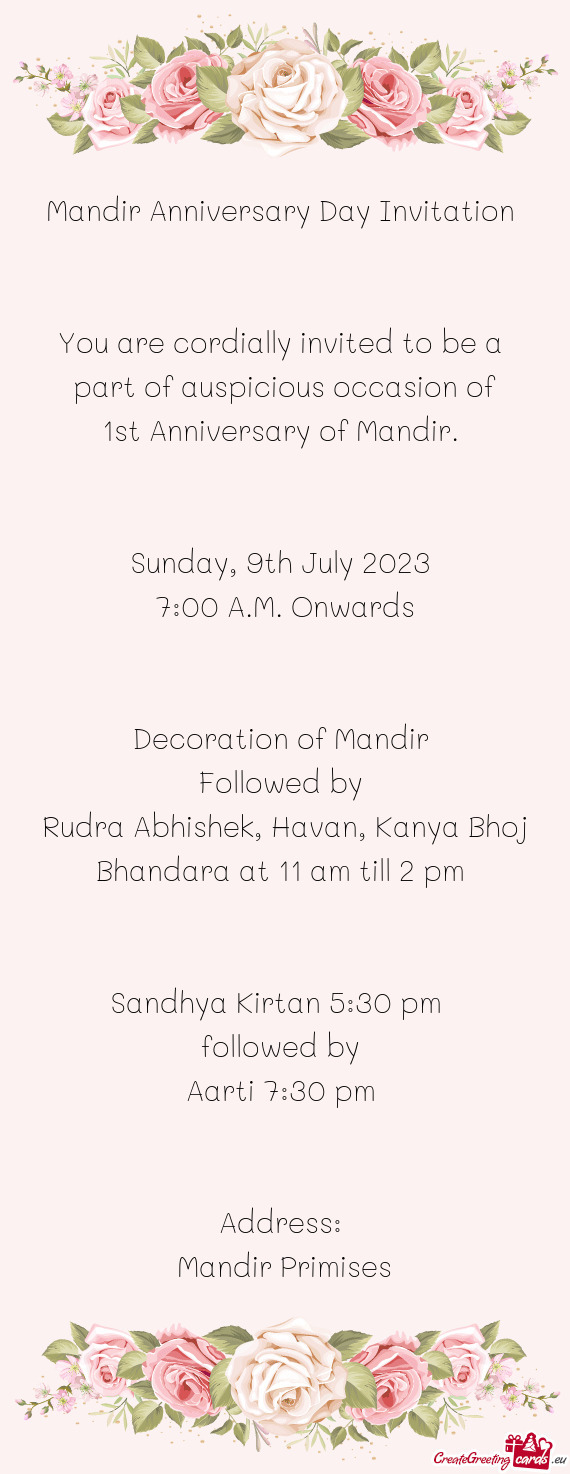 Sandhya Kirtan 5:30 pm