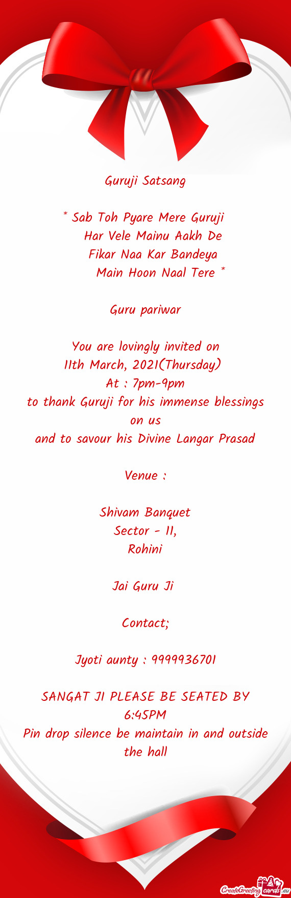 SANGAT JI PLEASE BE SEATED BY 6:45PM