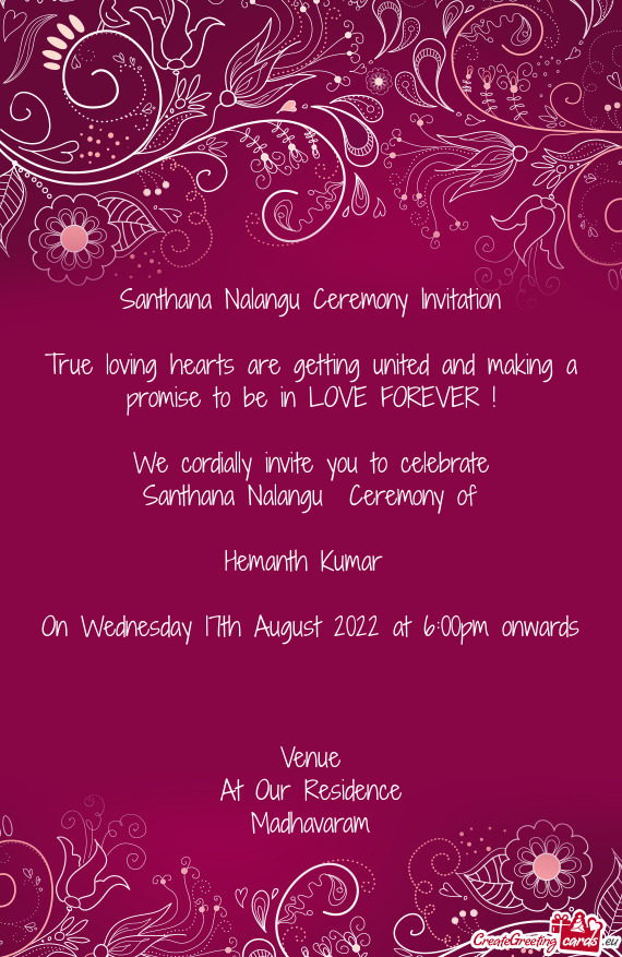 Santhana Nalangu Ceremony Invitation