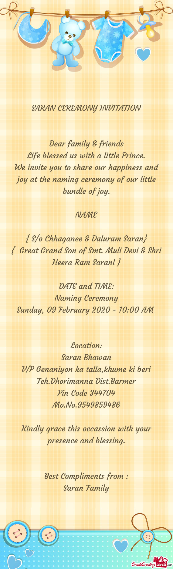 SARAN CEREMONY INVITATION