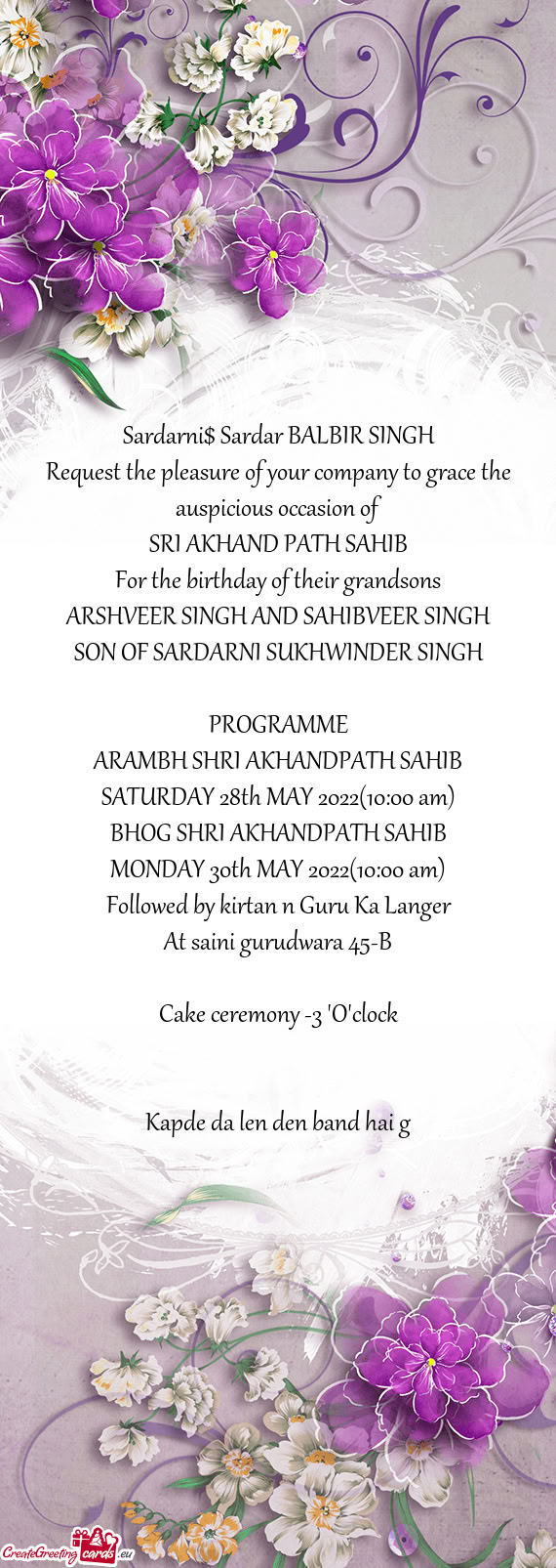 Sardarni$ Sardar BALBIR SINGH