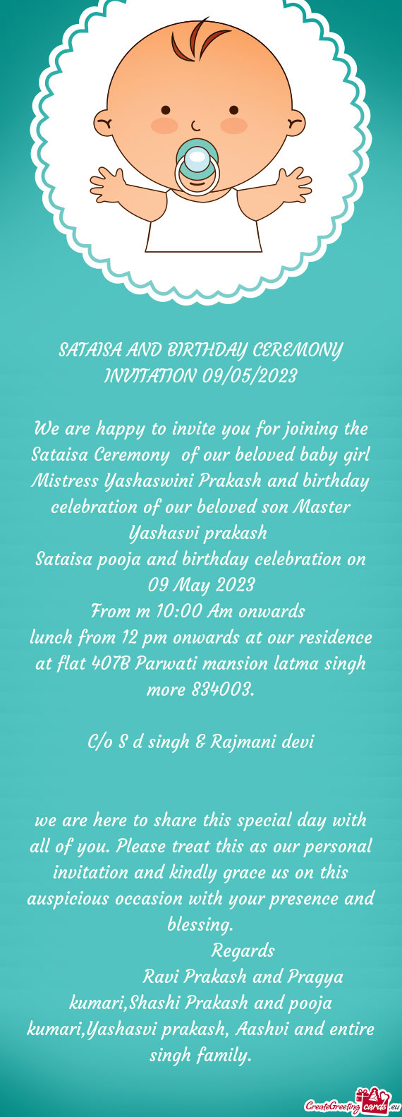 SATAISA AND BIRTHDAY CEREMONY INVITATION 09/05/2023