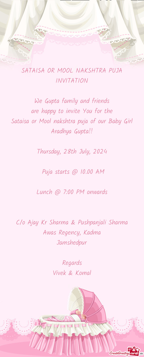 SATAISA OR MOOL NAKSHTRA PUJA INVITATION