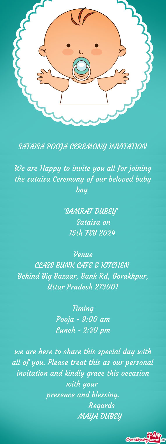 SATAISA POOJA CEREMONY INVITATION