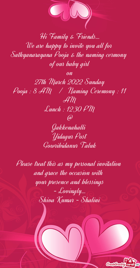 Sathyanarayana Pooja & the naming cermony