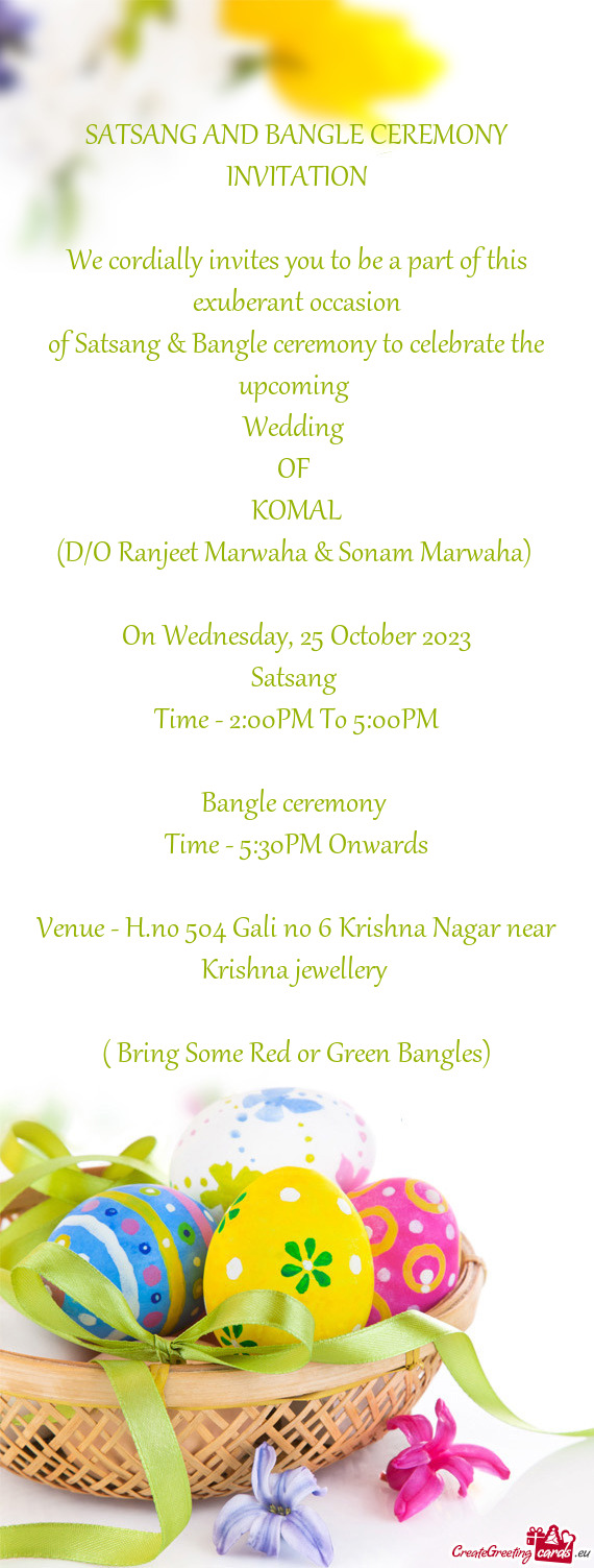 SATSANG AND BANGLE CEREMONY INVITATION