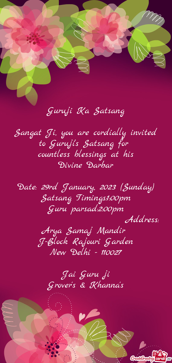 Satsang Timings:1:00pm