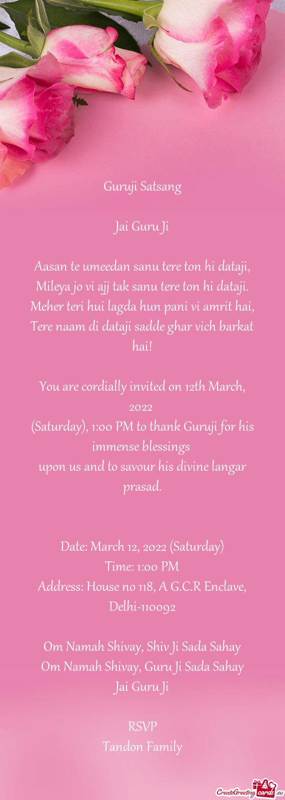 (Saturday), 1:00 PM to thank Guruji for his immense blessings