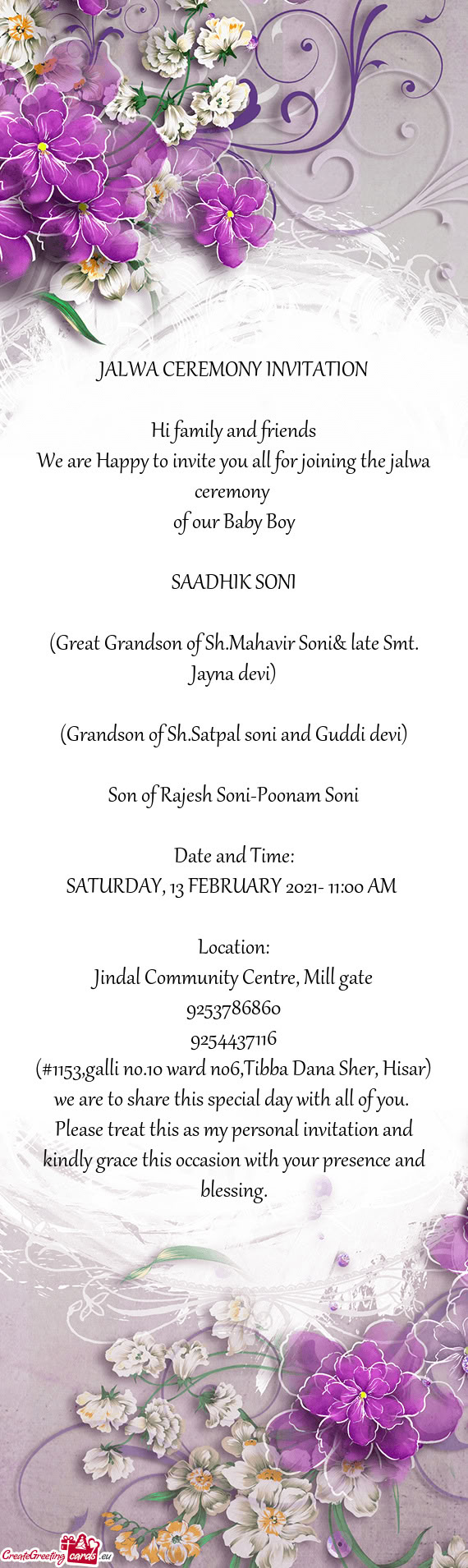 SATURDAY, 13 FEBRUARY 2021- 11:00 AM