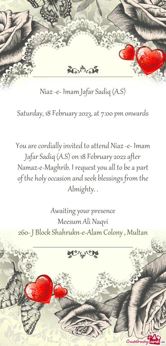 Saturday, 18 February 2023, at 7:00 pm onwards