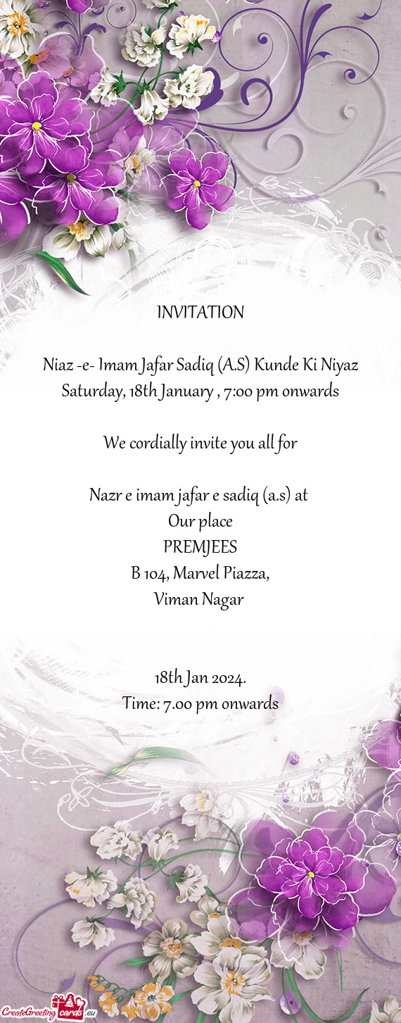 Saturday, 18th January , 7:00 pm onwards
