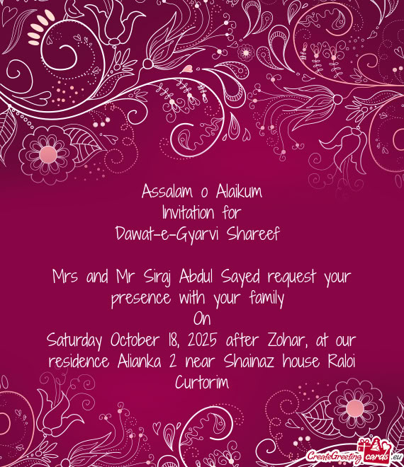 Saturday October 18, 2025 after Zohar, at our residence Alianka 2 near Shainaz house Raloi Curtorim