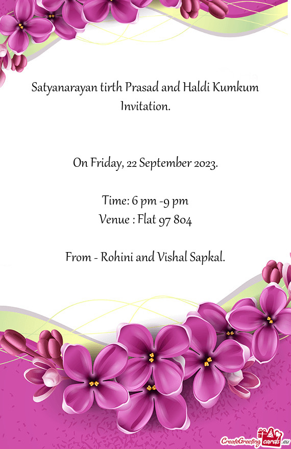 Satyanarayan tirth Prasad and Haldi Kumkum Invitation