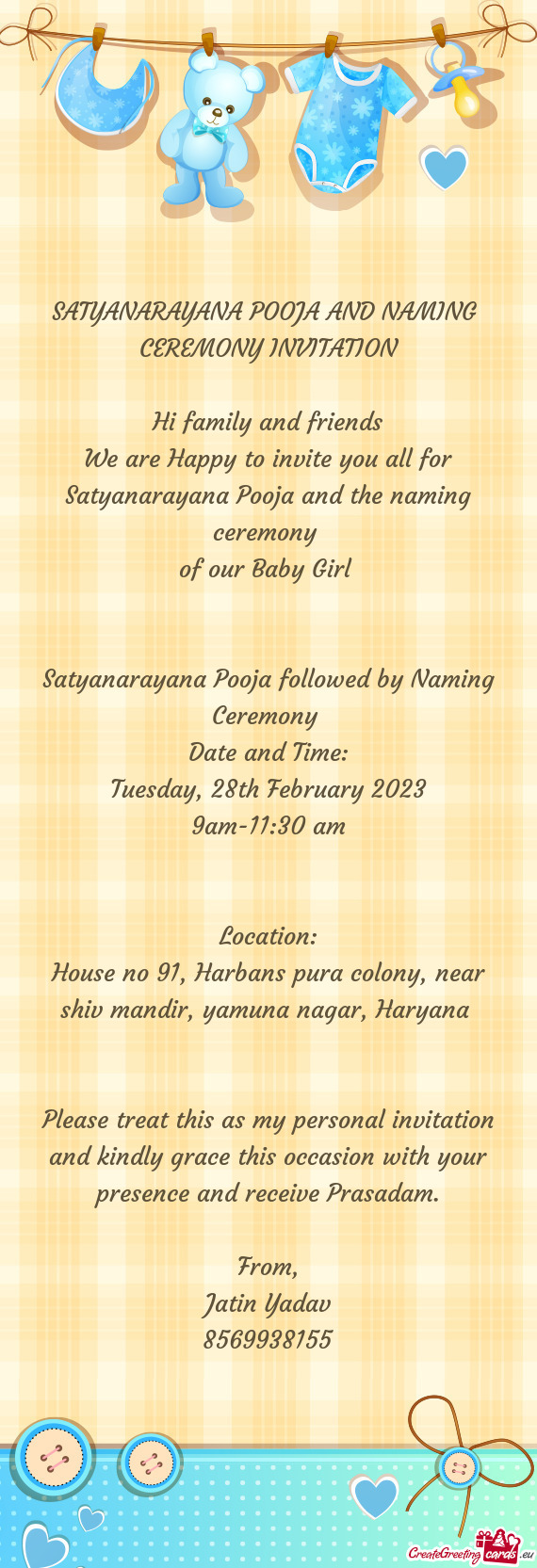 SATYANARAYANA POOJA AND NAMING