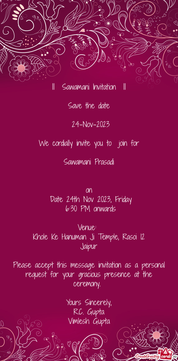 || Sawamani Invitation ||