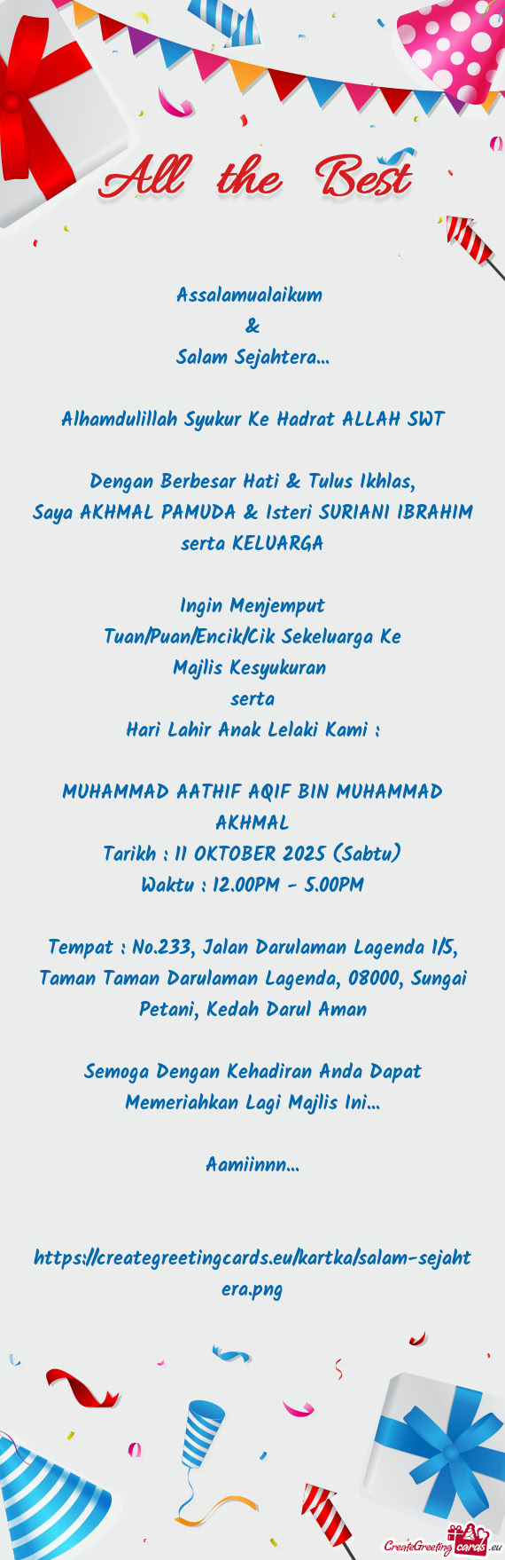 Saya AKHMAL PAMUDA & Isteri SURIANI IBRAHIM serta KELUARGA