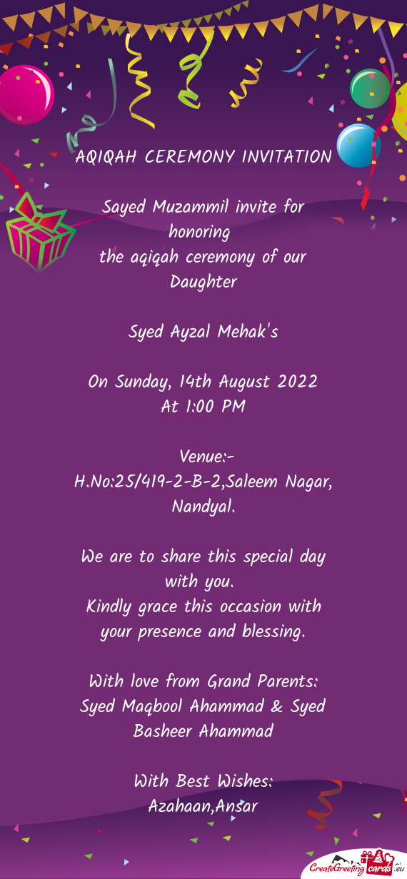 Sayed Muzammil invite for honoring