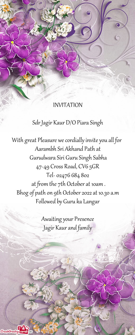 Sdr Jagir Kaur D/O Piara Singh
