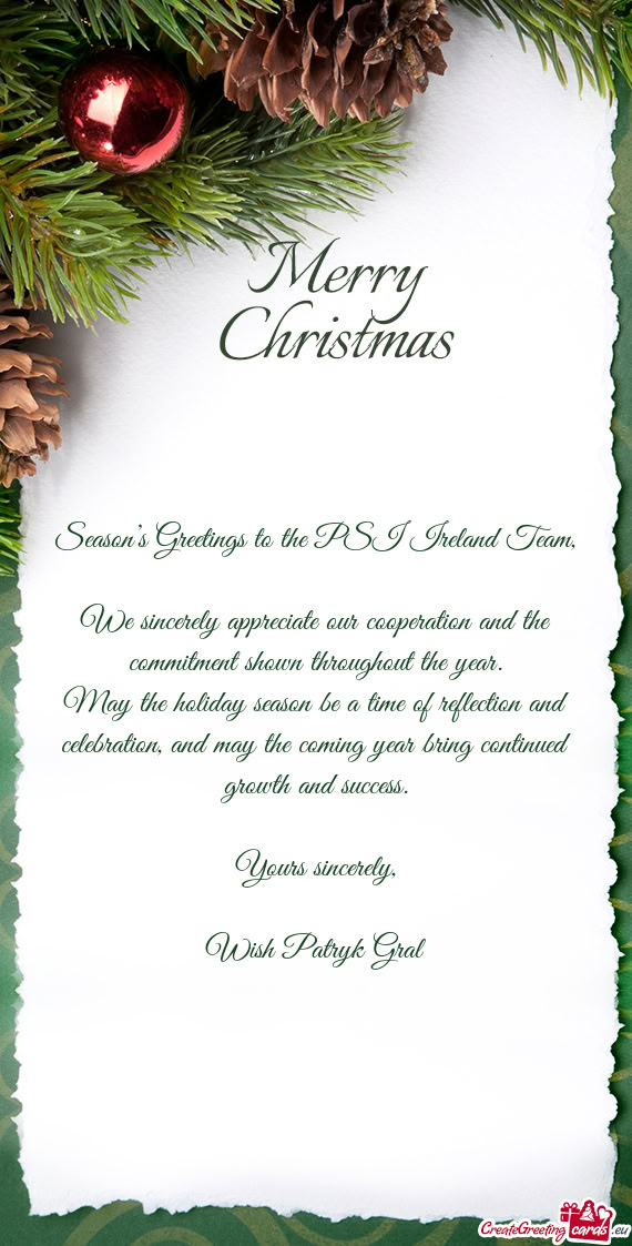 Season’s Greetings to the PSI Ireland Team
