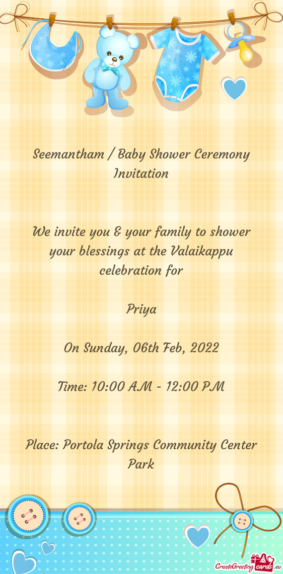 Seemantham / Baby Shower Ceremony Invitation