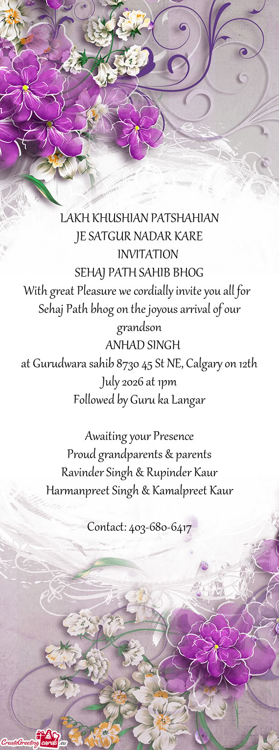 Sehaj Path bhog on the joyous arrival of our grandson