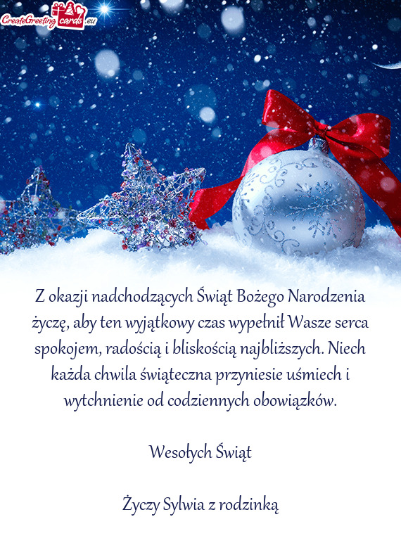 Serca spokojem, radością i bliskością najbliższych. Niech każda chwila świąteczna przyniesi