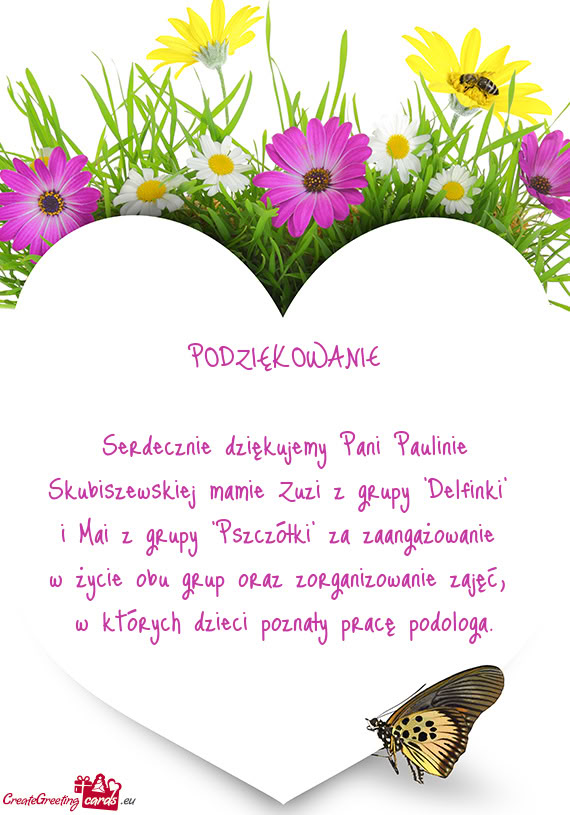 Serdecznie dziękujemy Pani Paulinie Skubiszewskiej mamie Zuzi z grupy "Delfinki"