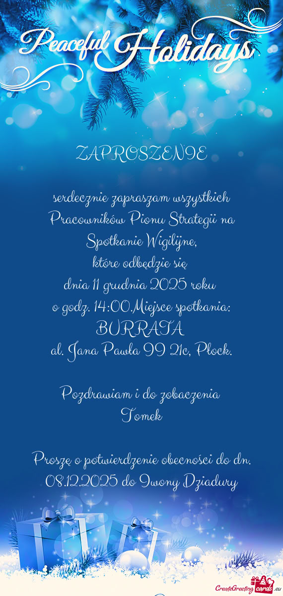 Serdecznie zapraszam wszystkich Pracowników Pionu Strategii na