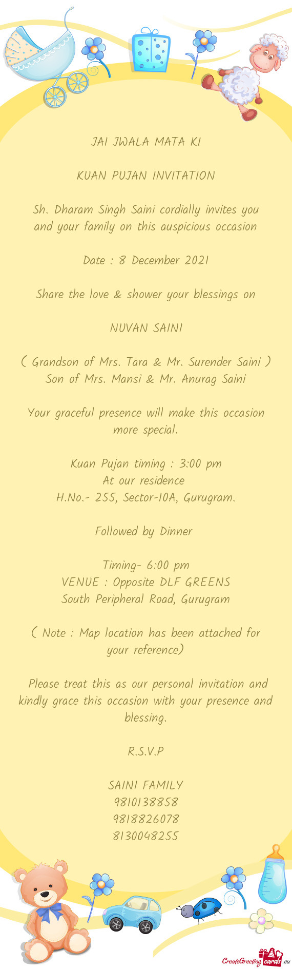 Sh. Dharam Singh Saini cordially invites you