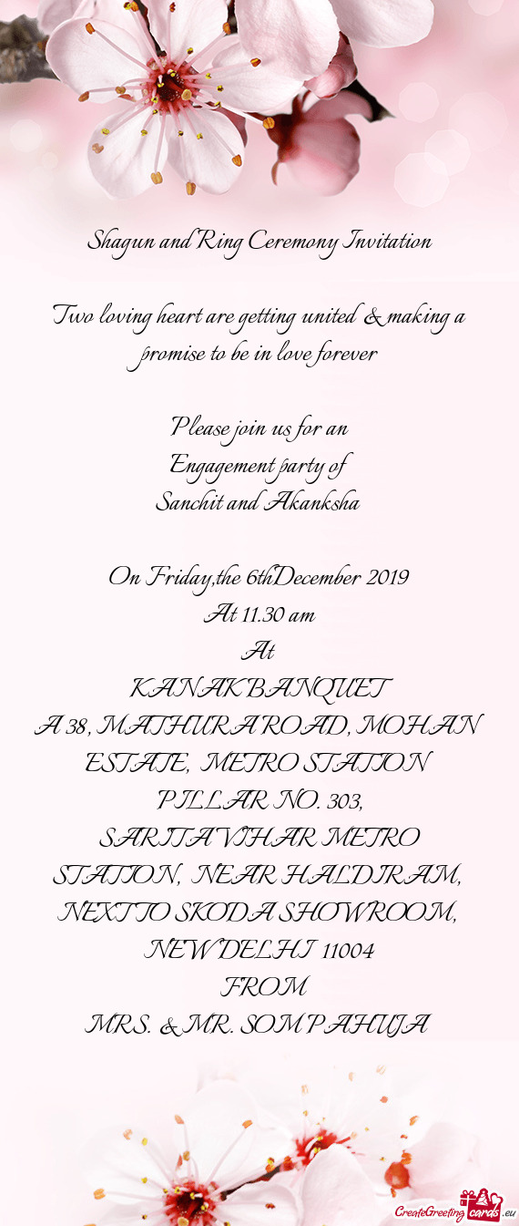 Shagun and Ring Ceremony Invitation