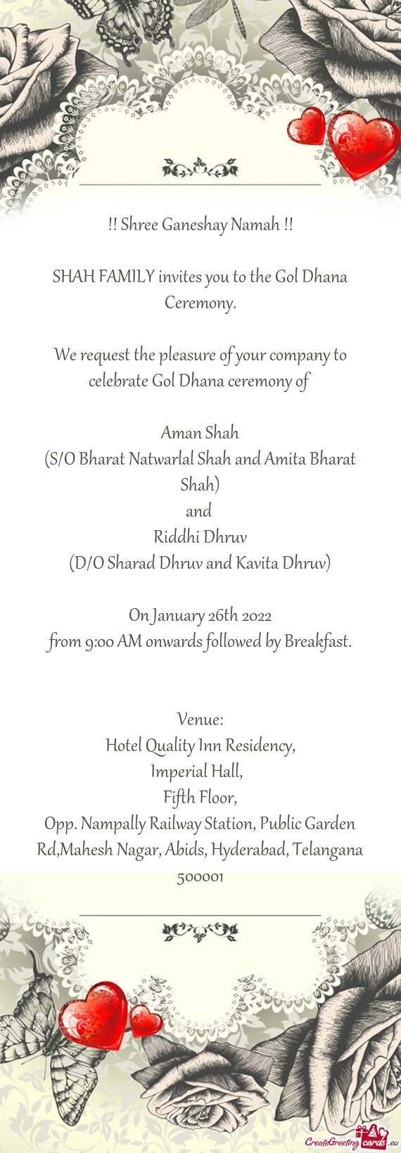 SHAH FAMILY invites you to the Gol Dhana Ceremony