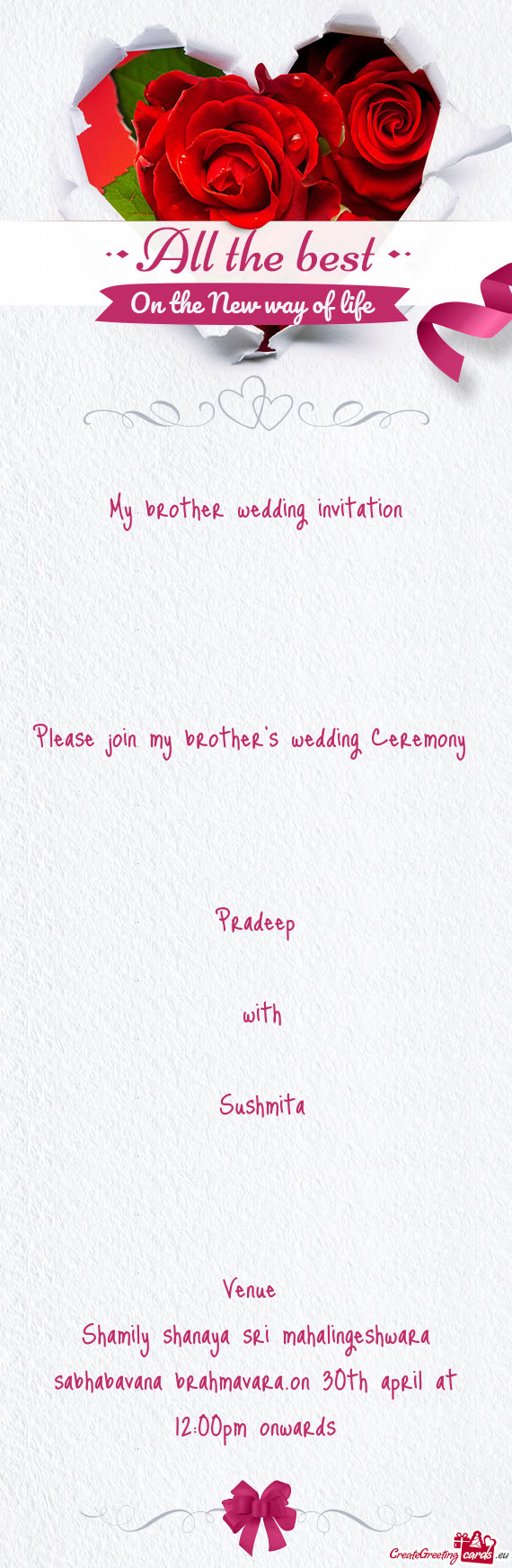 Shamily shanaya sri mahalingeshwara sabhabavana brahmavara.on 30th april at 12:00pm onwards