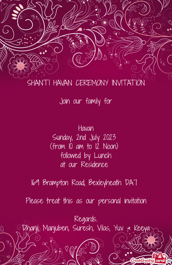 SHANTI HAVAN CEREMONY INVITATION