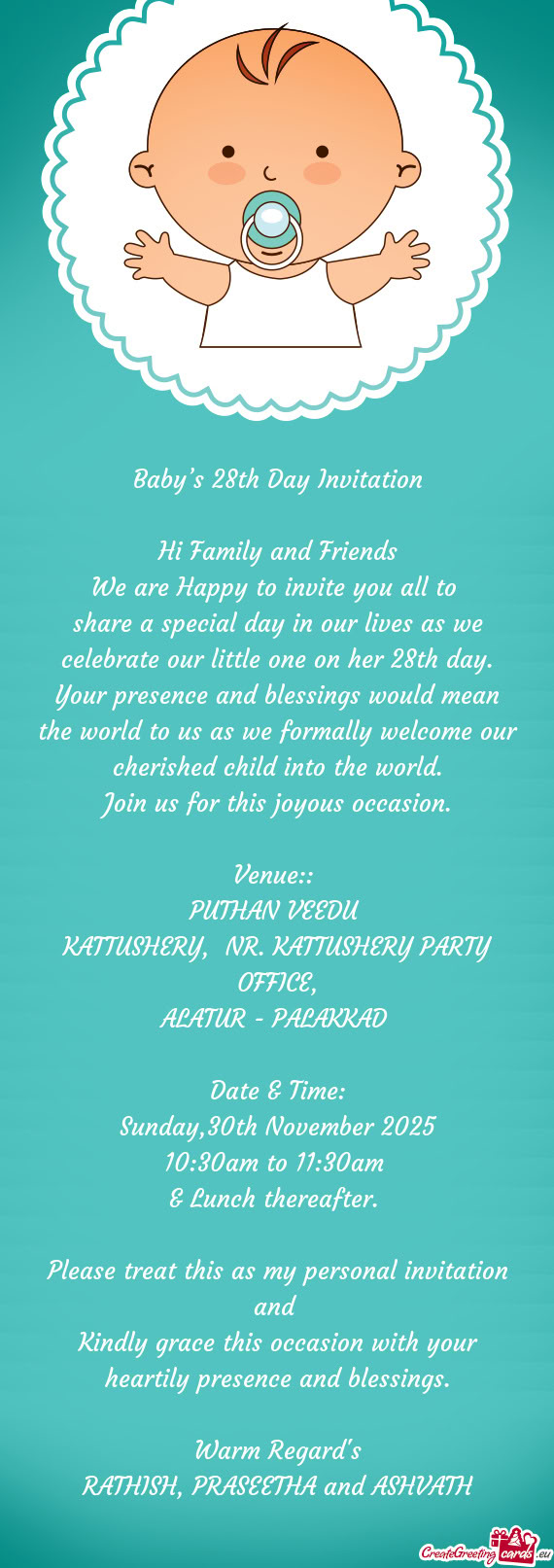 Share a special day in our lives as we celebrate our little one on her 28th day