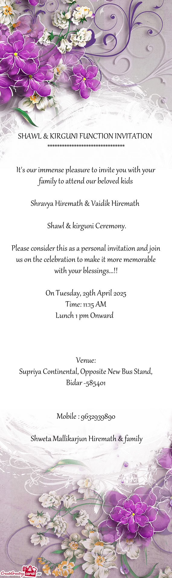SHAWL & KIRGUNI FUNCTION INVITATION