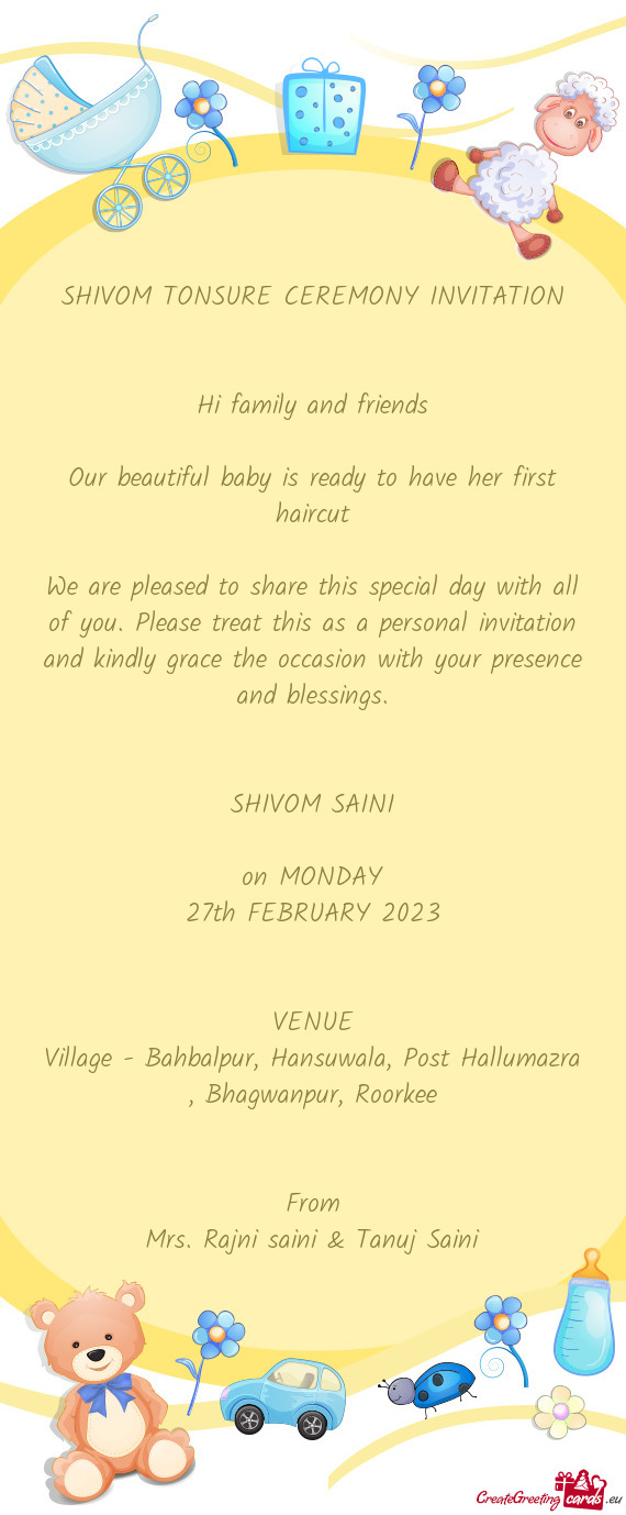 SHIVOM TONSURE CEREMONY INVITATION