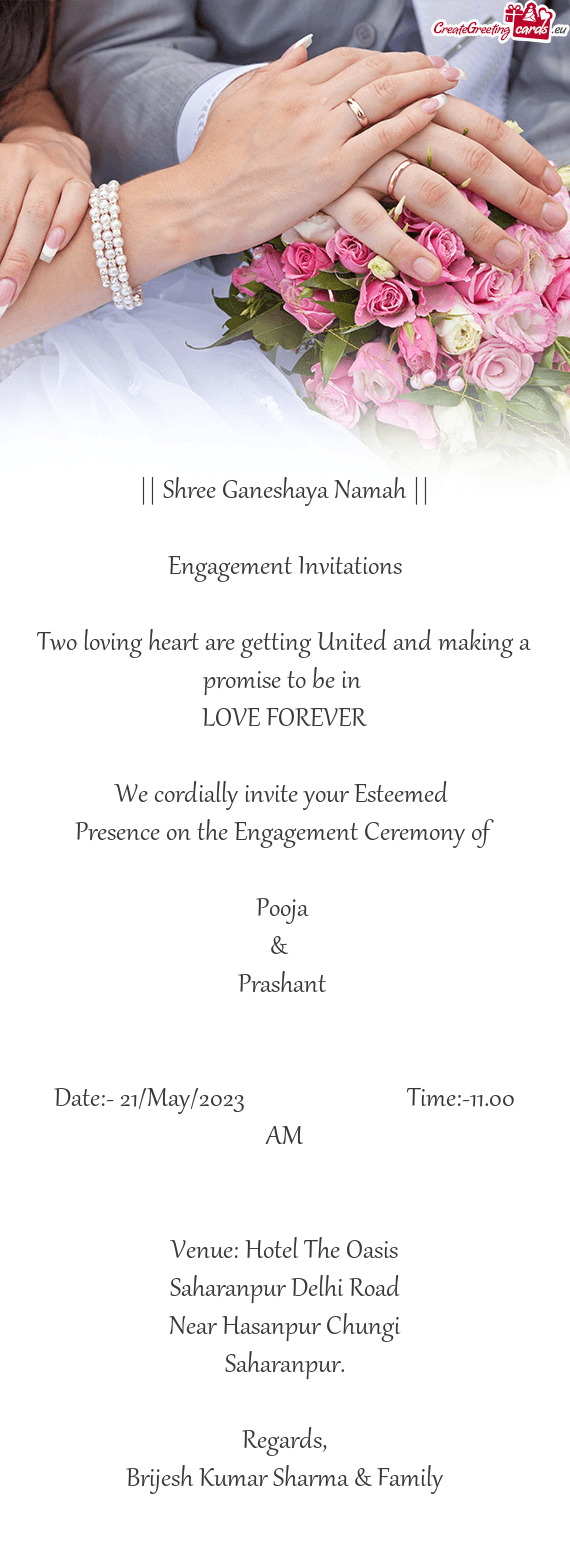 || Shree Ganeshaya Namah || Engagement Invitations Two loving heart are getting United and mak