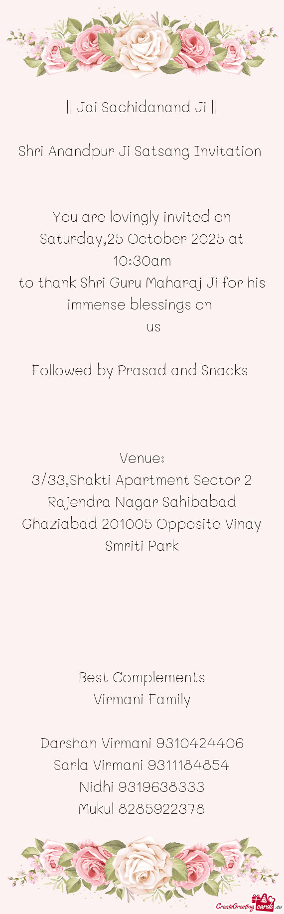 Shri Anandpur Ji Satsang Invitation