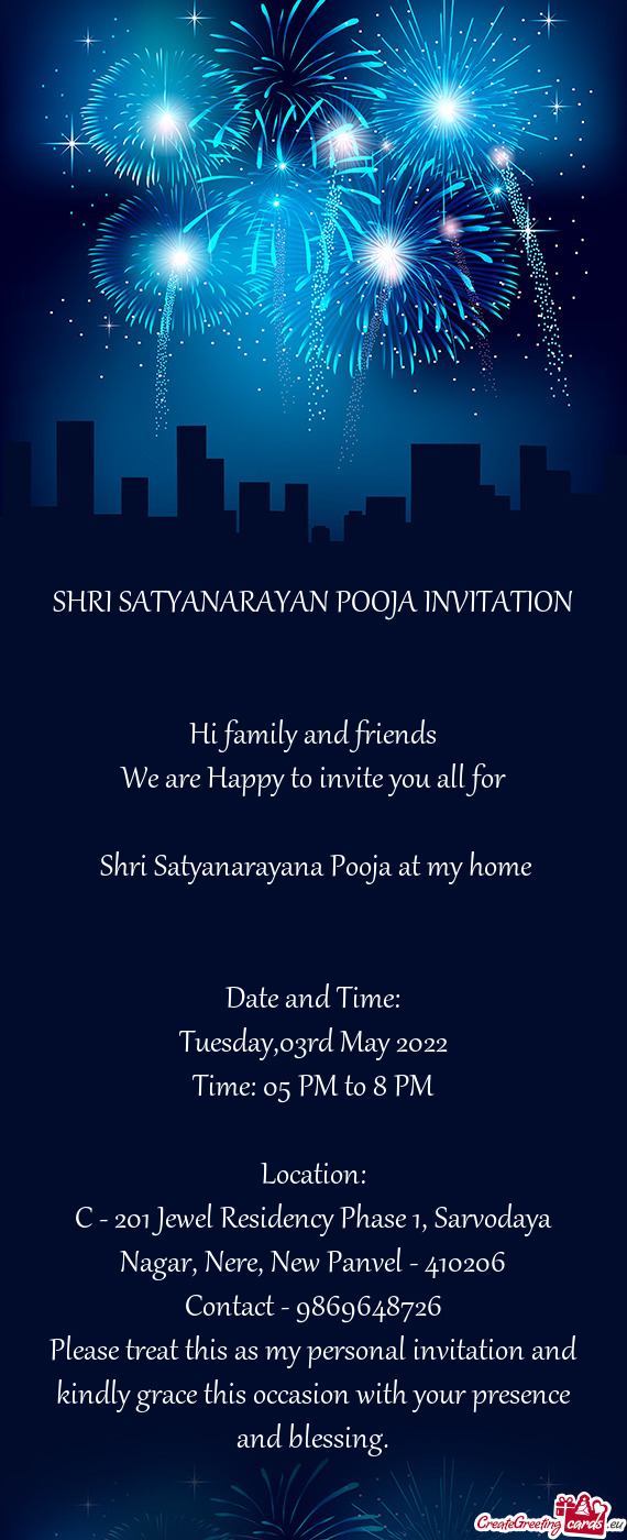 SHRI SATYANARAYAN POOJA INVITATION