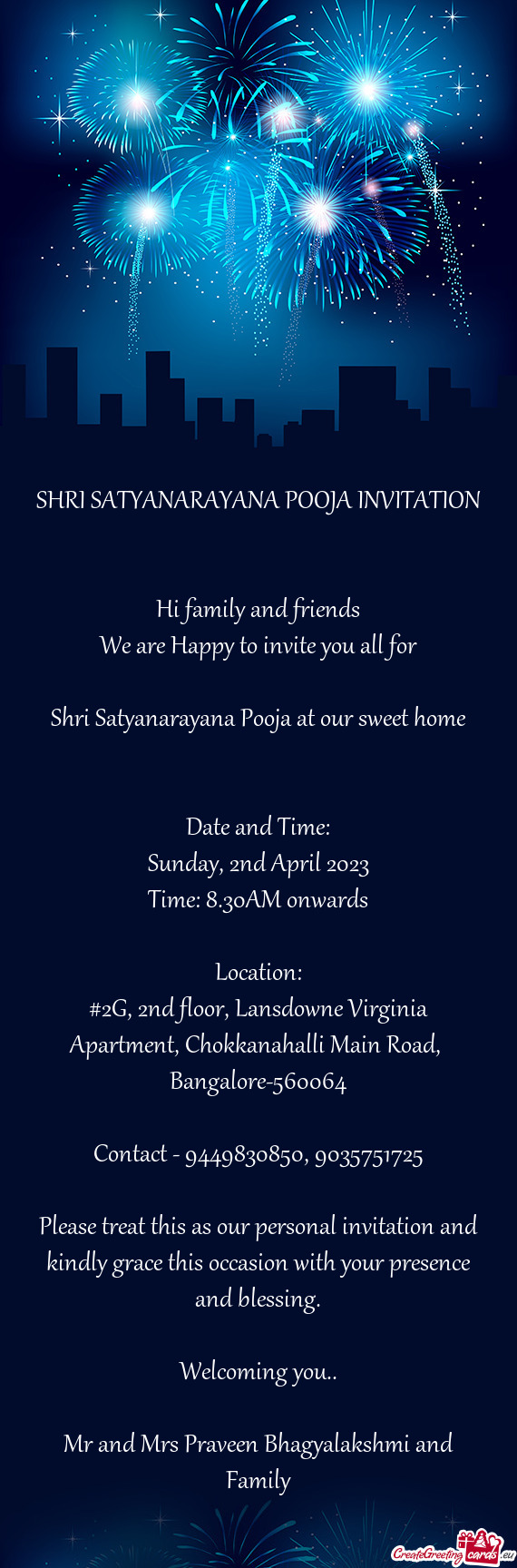 SHRI SATYANARAYANA POOJA INVITATION