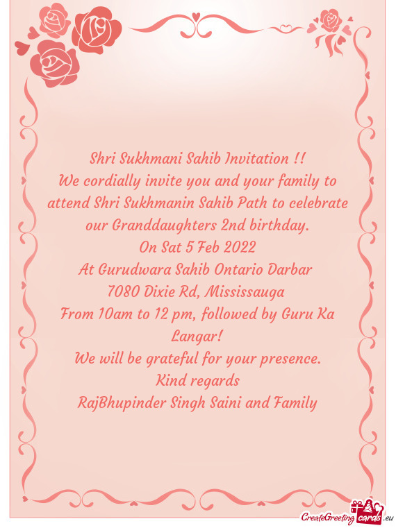 Shri Sukhmani Sahib Invitation