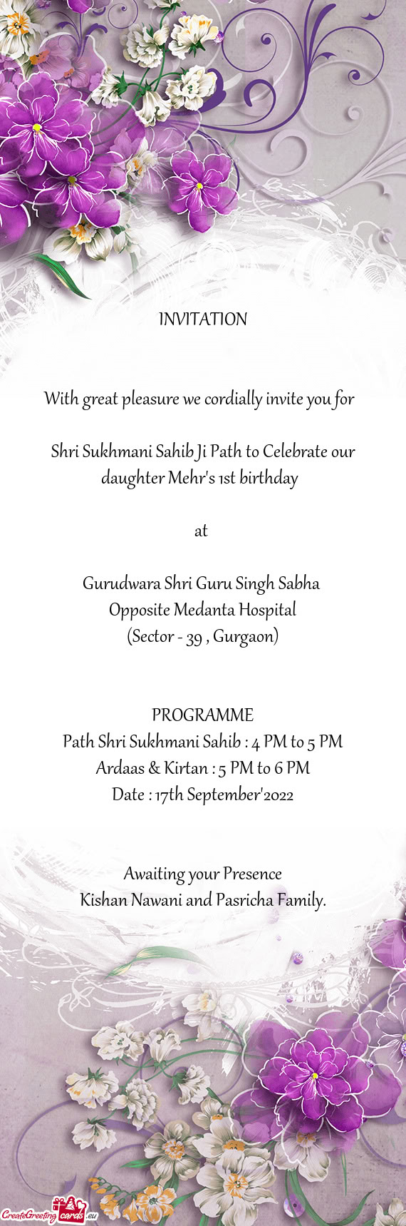Shri Sukhmani Sahib Ji Path to Celebrate our daughter Mehr