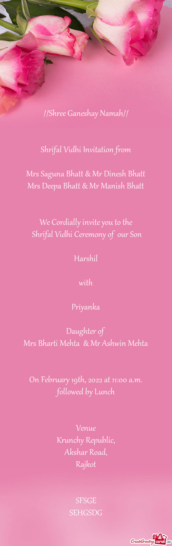 Shrifal Vidhi Invitation from