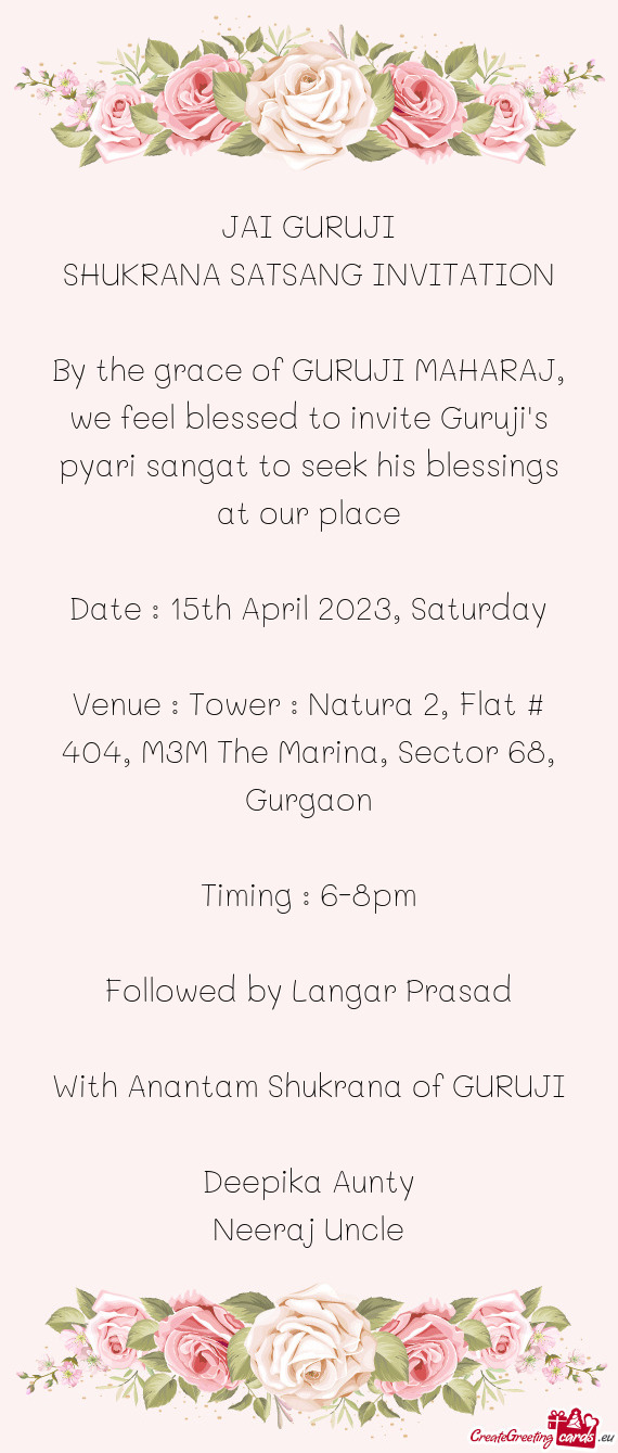 SHUKRANA SATSANG INVITATION