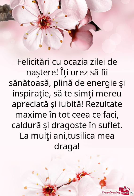 Şi dragoste în suflet. La mulţi ani,tusilica mea draga