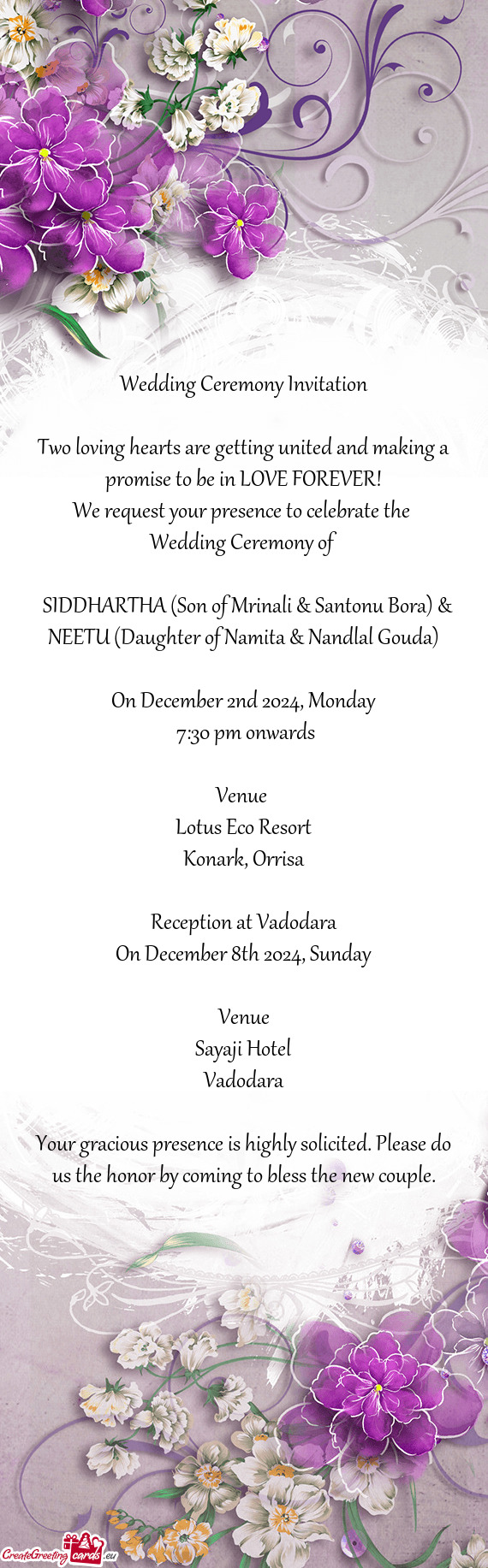 SIDDHARTHA (Son of Mrinali & Santonu Bora) & NEETU (Daughter of Namita & Nandlal Gouda)