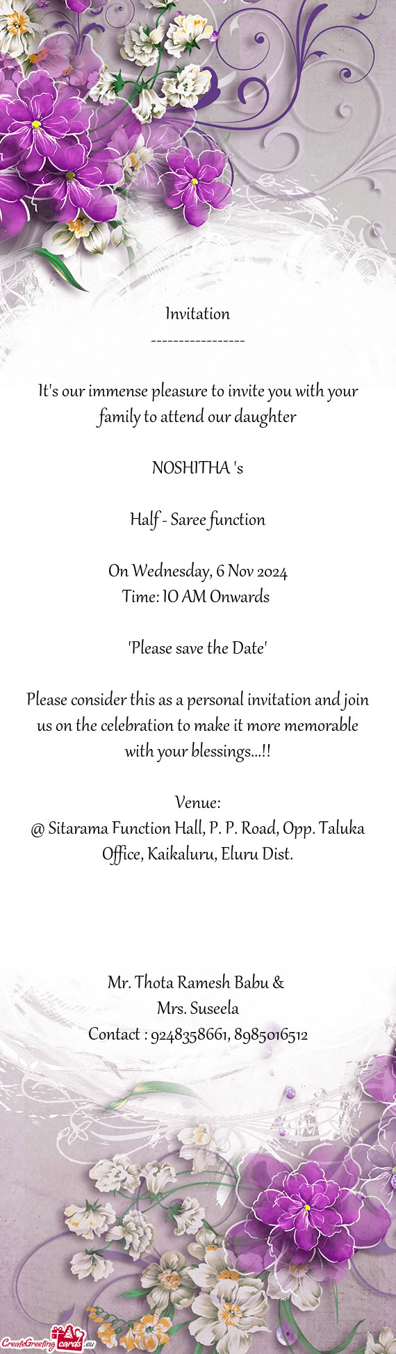 @ Sitarama Function Hall, P. P. Road, Opp. Taluka Office, Kaikaluru, Eluru Dist