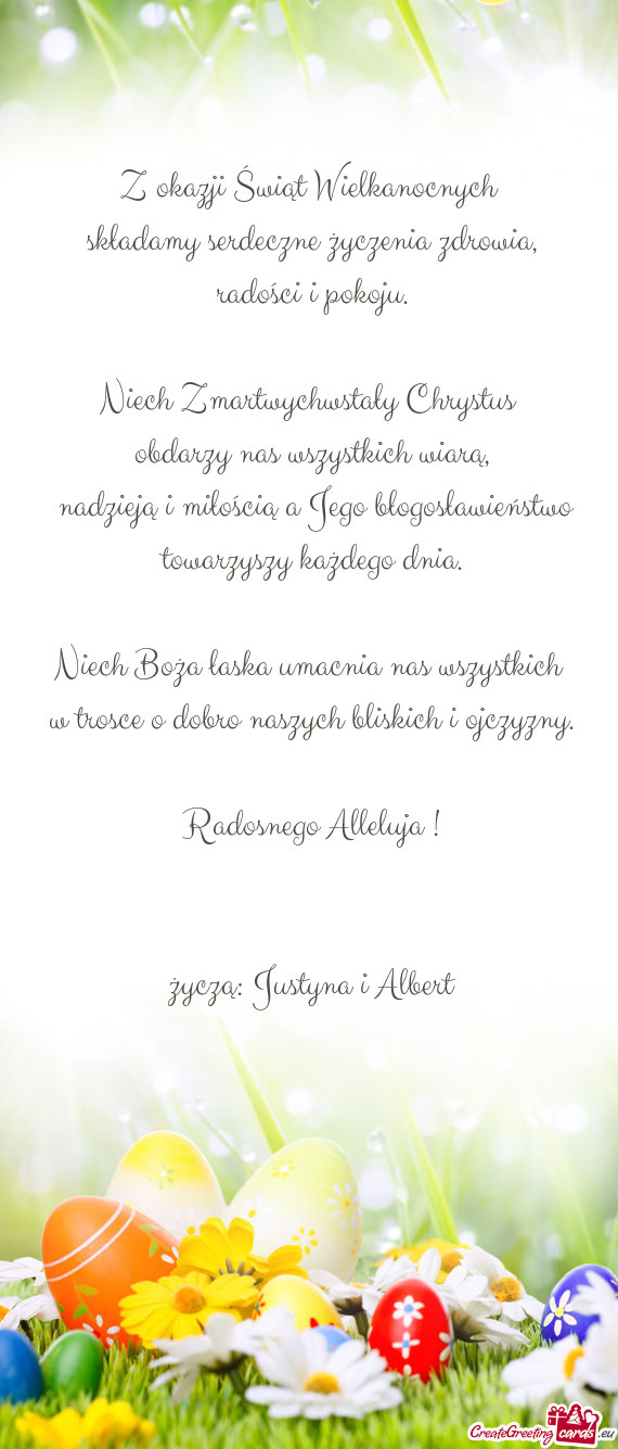 Składamy serdeczne życzenia zdrowia, radości i pokoju