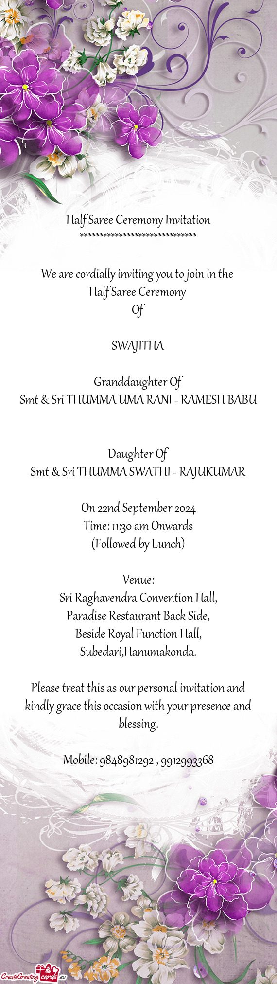 Smt & Sri THUMMA UMA RANI - RAMESH BABU